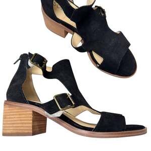 Sole Society Black Leather Strappy Chunky Sandals Womens 8.5 Casual Buckles
